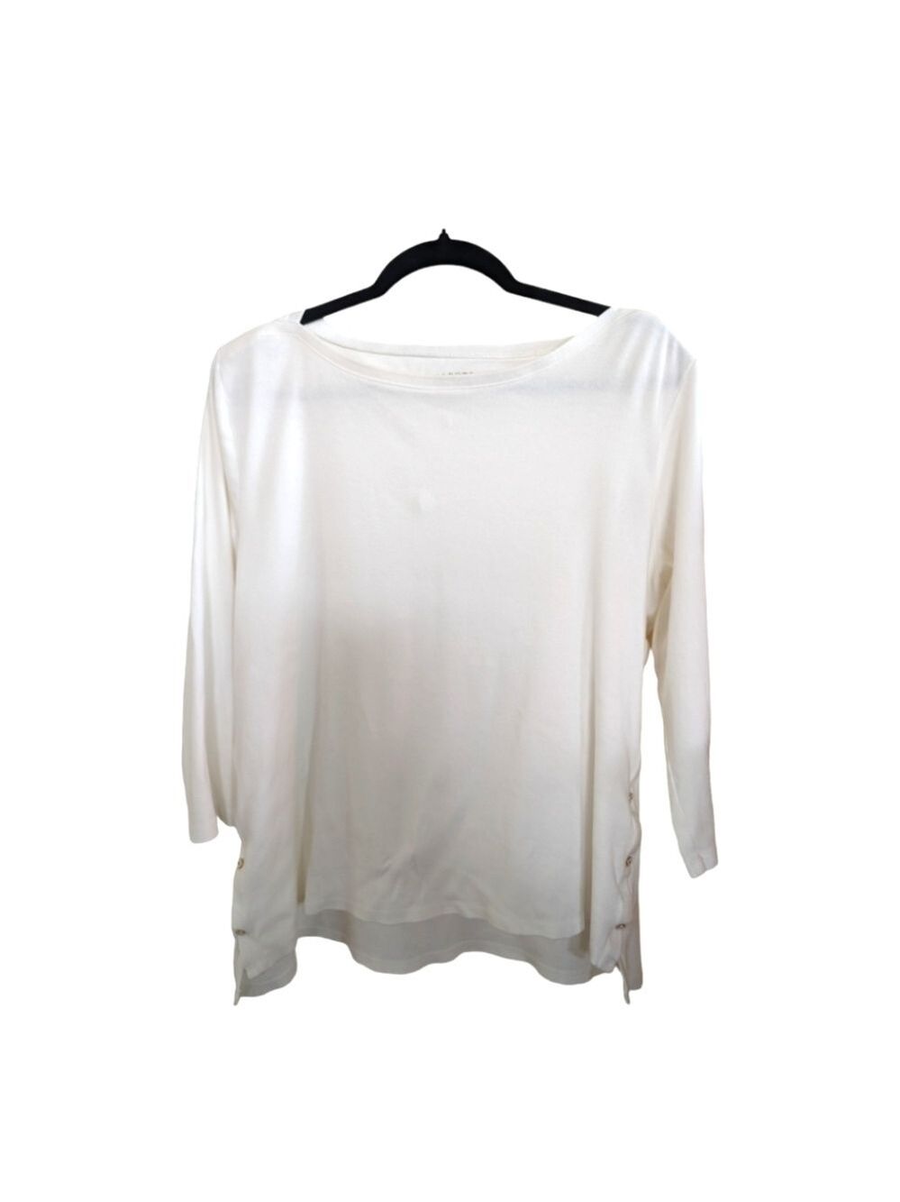 Talbot's White Stretch Weekend 3/4 Sleeve Side Button Tee Size XL